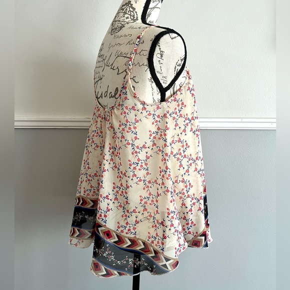 Express Light Bohemian Cream & Floral Print Tank Top sheer overlay small EUC - Picture 3 of 13